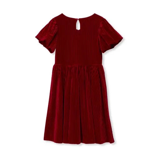 Girls Bubble Sleeve Velour Dress